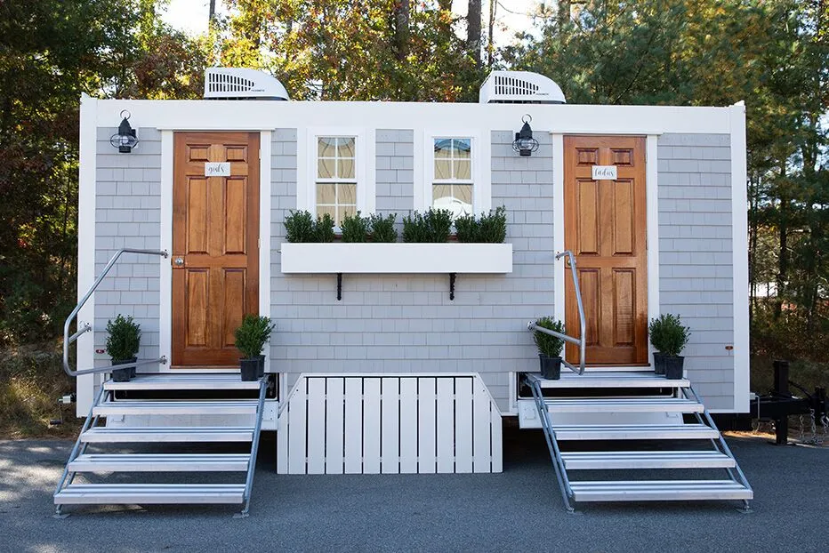 Wedding restroom units discretely staged at a venue in Banner Elk, North Carolina